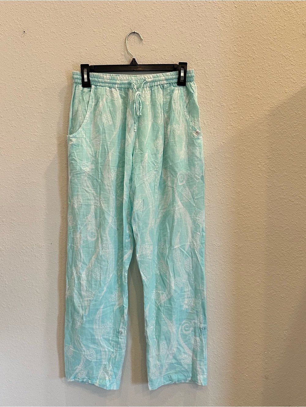 West Indies Wear Turtle Beach Walk Cotton Pants Mint Aqua Blue Resortwear Size S